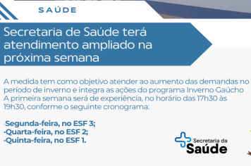 Secretaria de Saúde vai iniciar atendimento estendido em apoio ao programa Inverno Gaúcho
