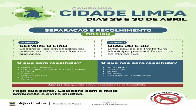 Campanha Cidade Limpa vai acontecer na próxima semana