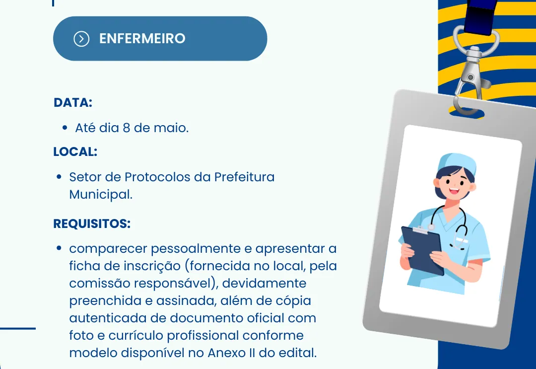 Abertas inscrições para Processo Seletivo de Enfermeiro