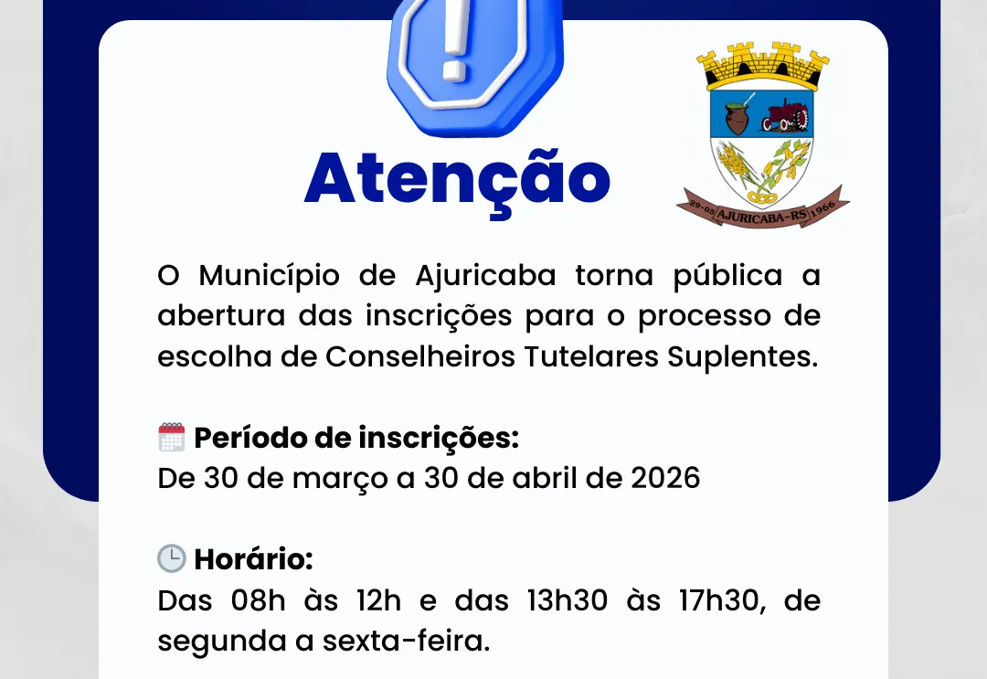 Município abre inscrições para Conselheiros Tutelares Suplentes