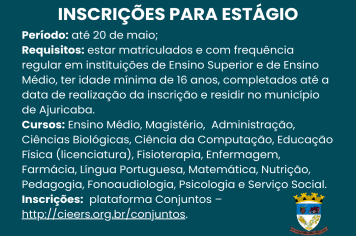 Inscrições abertas para estagiários 