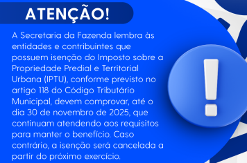 ???? Prazo para comprovação de isenção do IPTU vai até 30 de novembro