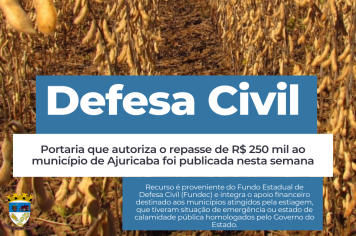 Publicado recurso de R$ 250 mil da Defesa Civil para Ajuricaba